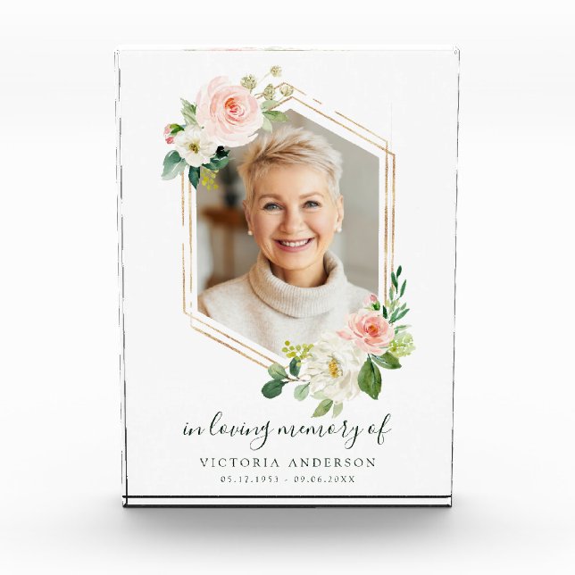 Bloc Photo Mémorial Hexagon d'or Blush White Bloom (Devant)