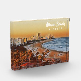 Bloc Photo Miami Beach Floride Aquarelle Vintage Art