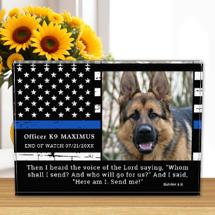 Bloc Photo Mince ligne bleue Officier Police Chien K9 Memoria