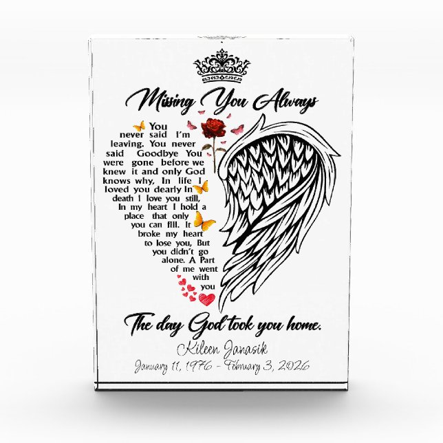 Bloc Photo Missing You Always Memorial (Devant)