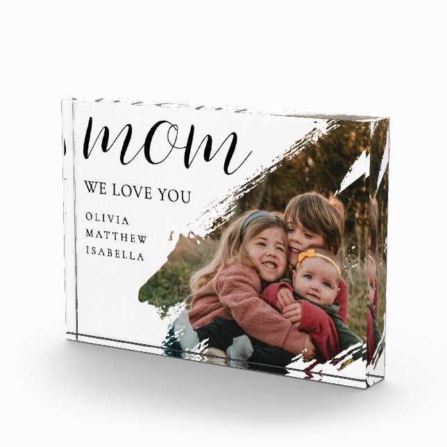 Bloc Photo Modern Brushstroke Black Script We Love You Mom (Droite)