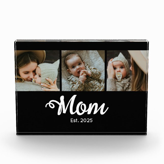 Bloc Photo Mom Established Modern Script Black 3 Photo Block (Devant)