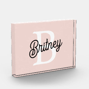 Bloc Photo Monogramme et nom personnalisé moderne Pastel Pink