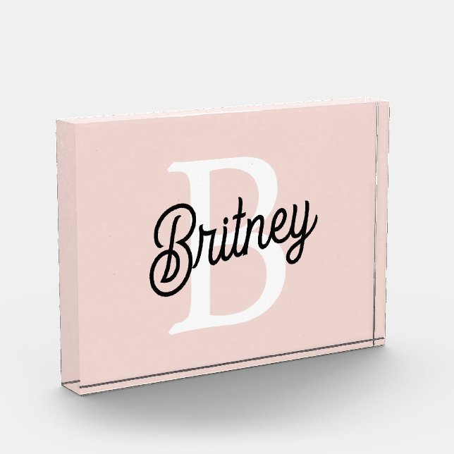 Bloc Photo Monogramme et nom personnalisé moderne Pastel Pink (Gauche)