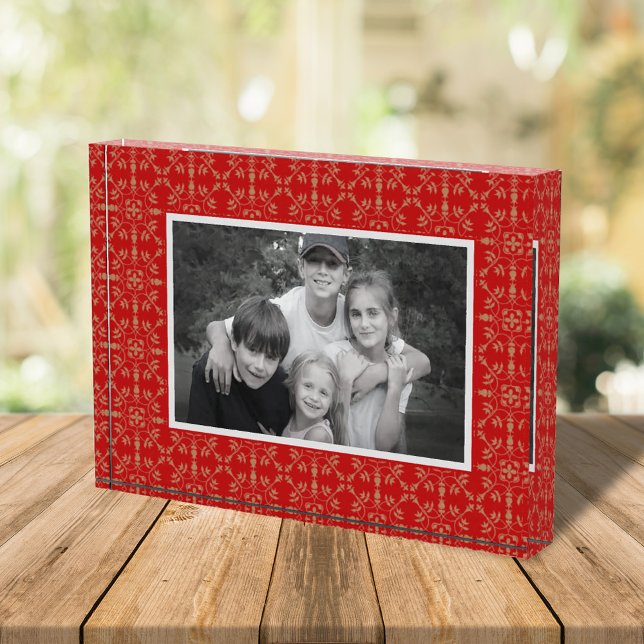 Bloc Photo Motif de vacances rouge personnalisé (Red snowflake pattern photo block)