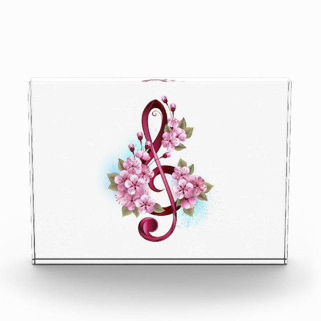 Bloc Photo Musical treble clef notes with sakura flowers (Devant)