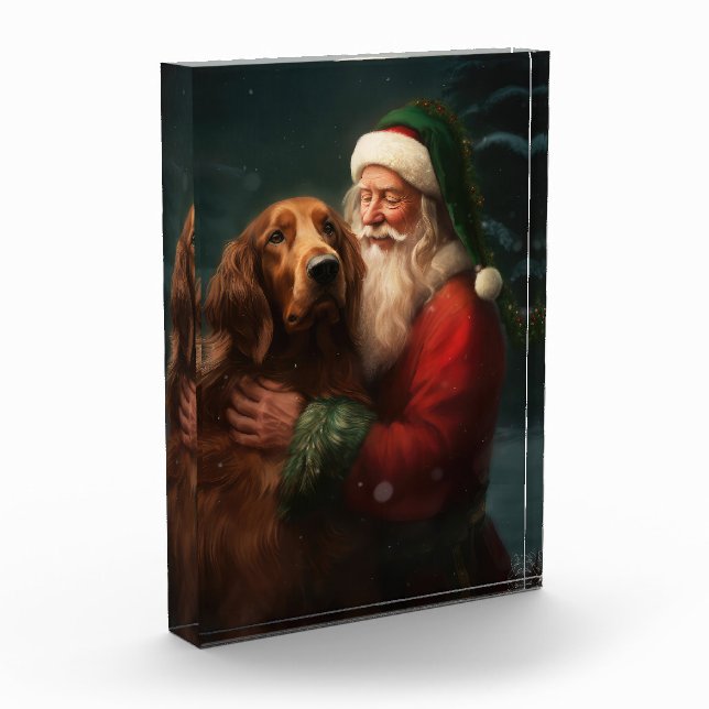 Bloc Photo Noël festif du Père Noël de l'Irish Red Setter (Gauche)
