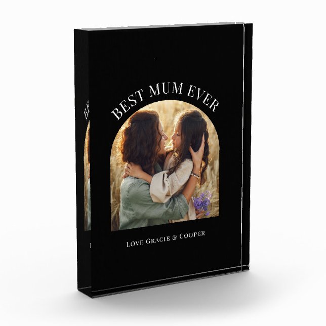 Bloc Photo Noir élégant arche typographie meilleur maman (Gauche)