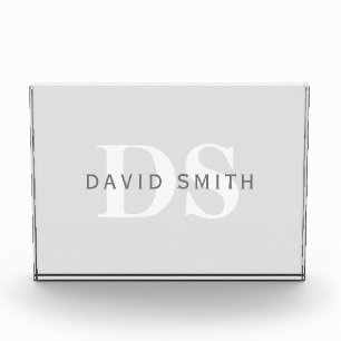 Bloc Photo Nom et monogramme modernes Blanc gris clair et f