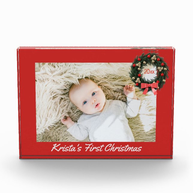 Bloc Photo Nom personnalisé de Noël du bébé avec année (Devant)