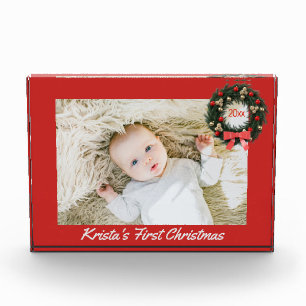 Bloc Photo Nom personnalisé du bébé Premier Noël avec ann