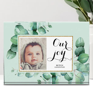 Bloc Photo NOTRE JOIE Script Moderne Eucalyptus Floral Baby
