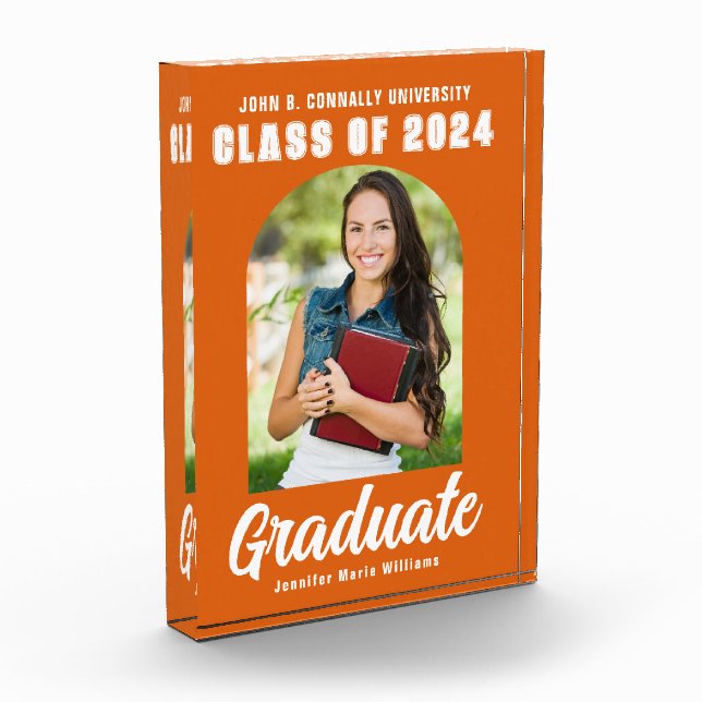 Bloc Photo Orange Graduate Arch Moderne Diplôme Cadeau (Gauche)