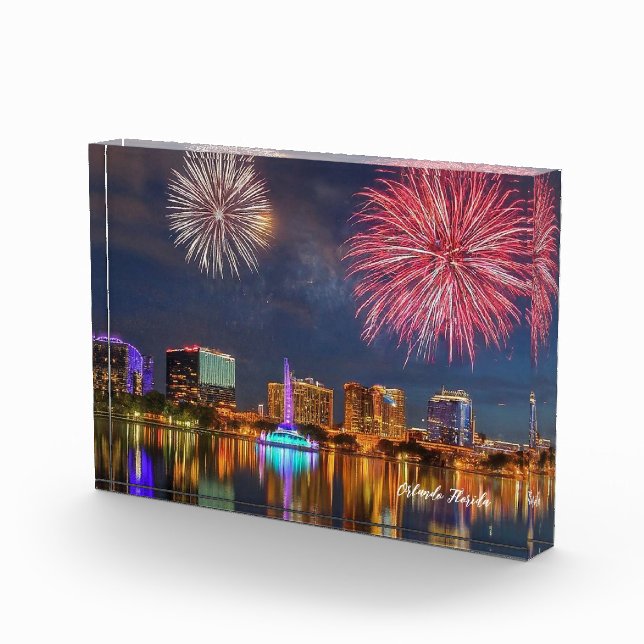 Bloc Photo Orlando Florida Lake Eola Fireworks & Fontaine (Droite)
