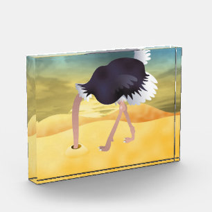 Bloc Photo Ostrich Caricature Avec Tête Dans Le Sable
