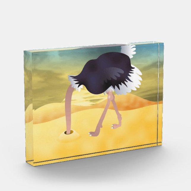 Bloc Photo Ostrich Caricature Avec Tête Dans Le Sable (Gauche)
