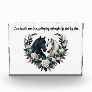 Bloc Photo Pays Cheval noir et blanc en amour