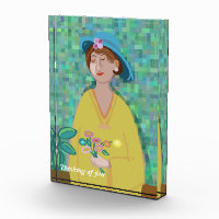 "Pensez à vous" Art moderne Femme en robe jaune