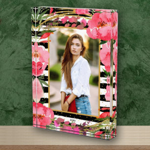 Bloc Photo Peonies sur Blancs Noirs Points Or Personnalisés