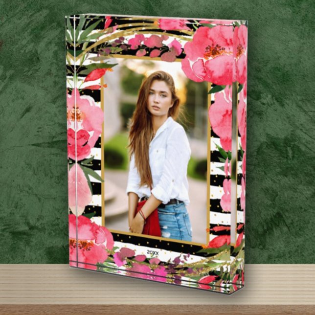 Bloc Photo Peonies sur Blancs Noirs Points Or Personnalisés (Créateur téléchargé)