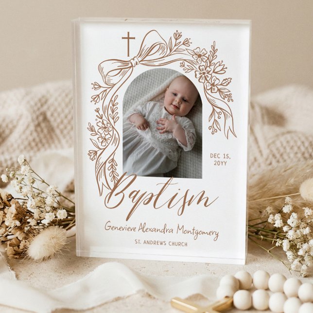 Bloc Photo Personalized Baptism Keepsake Floral Baby Gift (Personalized Baptism Keepsake Floral Baby Gift Photo Block)