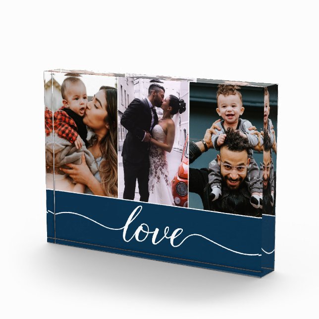 Bloc Photo Personnalisé moderne 3 Photos Love Script Blue (Droite)