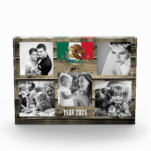 Bloc Photo Photo de famille mexicaine, drapeau mexicain, bois