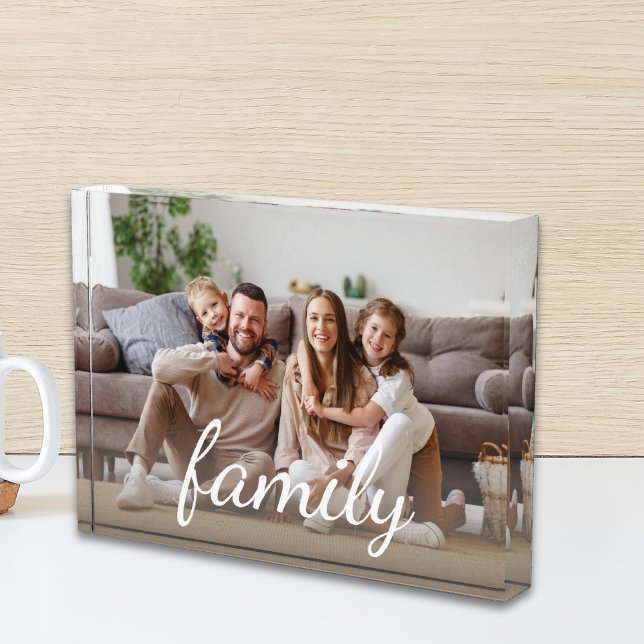Bloc Photo Photo personnalisée Blocage photo en blanc (Family Custom Photo White Script Photo Block)