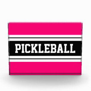 Bloc Photo PICKLEBALL rose vif noir blanc rayures de course