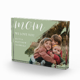 Bloc Photo Pinceau Moderne Vert Sauge On T'aime Maman