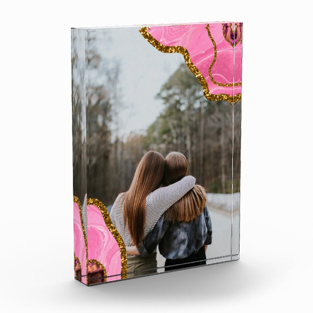 Bloc Photo Pink Agate Geode Parties scintillant BFF Famille A (Gauche)