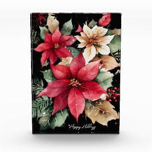 Bloc Photo Poinsettia Holly Berry Rouge Blanc Fleur Noël