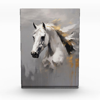 Bloc Photo Portrait de cheval blanc puissant effet d'huile
