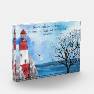 Bloc Photo Poster de la scène d'aquarelle du phare rouge
