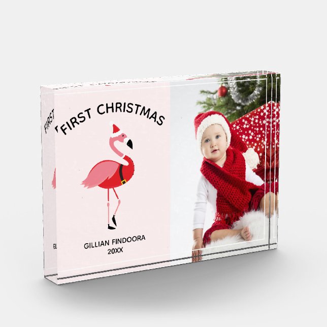 Bloc Photo Premier Noël rose Flamant rose Père Noël (Gauche)