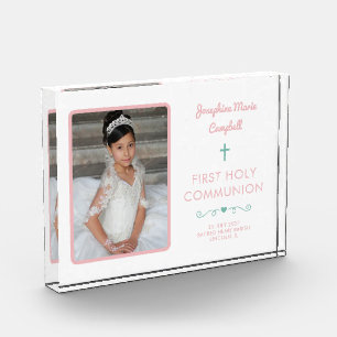 Bloc Photo Première Sainte Communion Fille rose Garde religie