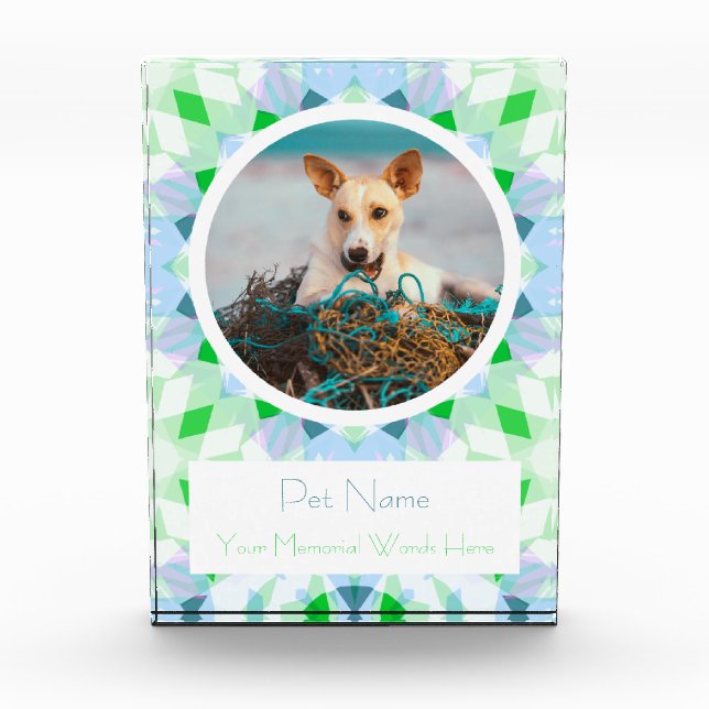 Bloc Photo Pretty Blue Green Pet Cat Dog Memorial Keepsake (Devant)
