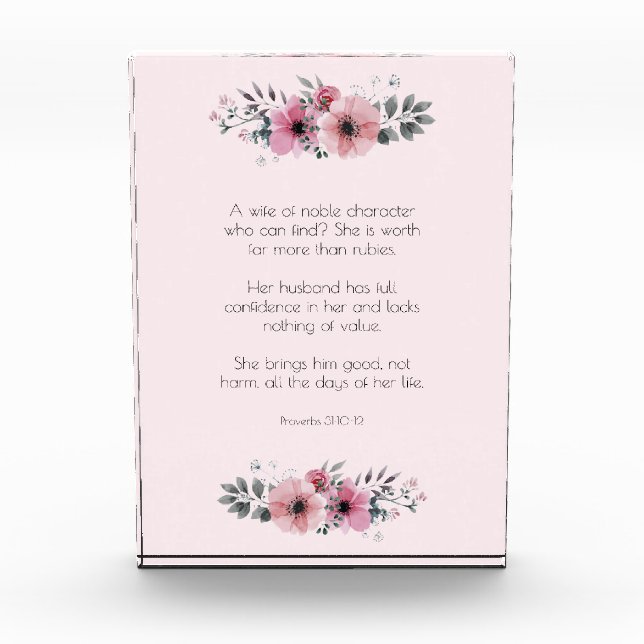Bloc Photo Proverbes 31 Versets de la Bible avec fleurs roses (Devant)