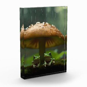 Bloc Photo Refuge Rainy Day : Frogs Shelter Sous Champignons