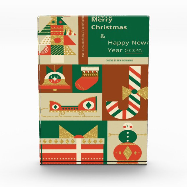 Bloc Photo Retro Geometric Christmas Greeting Card – Festive. (Devant)