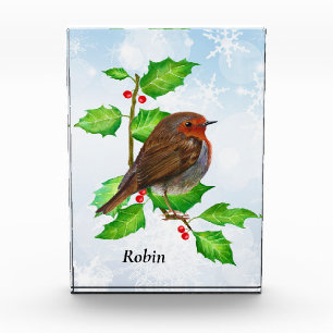 Bloc Photo Robin Bird sur la peinture à l'aquarelle Holly