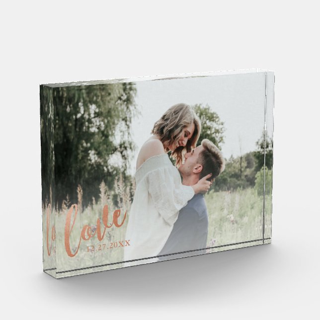Bloc Photo Rust Cuivre Amour romantique Couple personnalisé (Gauche)