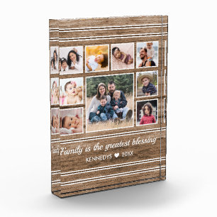Bloc Photo Rustic Wood 9 Photo Collage Citation Nom de famill