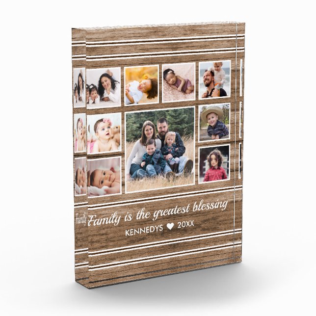 Bloc Photo Rustic Wood 9 Photo Collage Citation Nom de famill (Gauche)