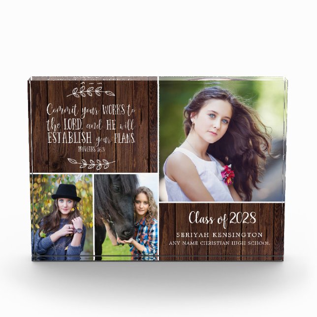Bloc Photo Rustic Wood Graduation chrétienne Bible Verse (Devant)