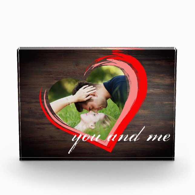 Bloc Photo Rustic Wood Two Hearts Photo Valentine's Day (Devant)