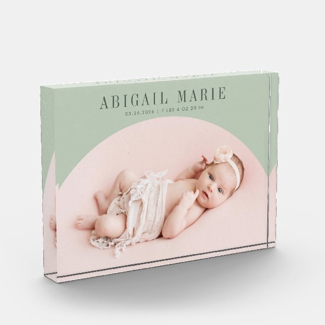 Bloc Photo Sage Green Arch Baby Photo Keepsaké (Gauche)