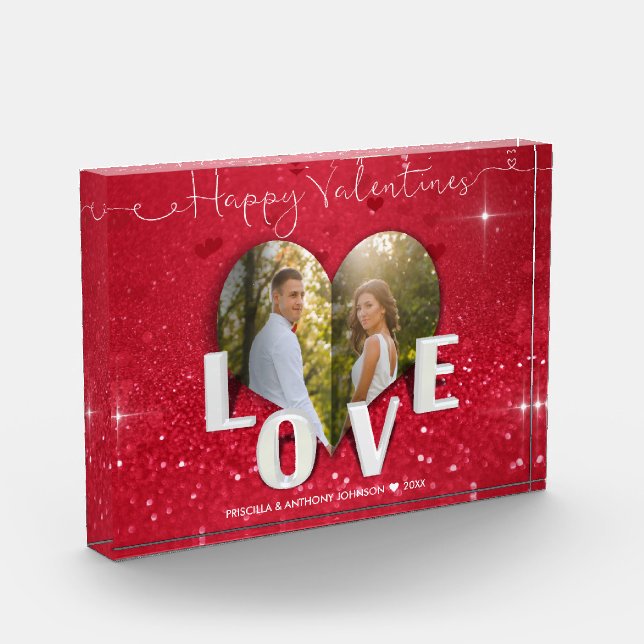 Bloc Photo Saint-Valentin Coeur Photo Parties scintillant rou (Gauche)