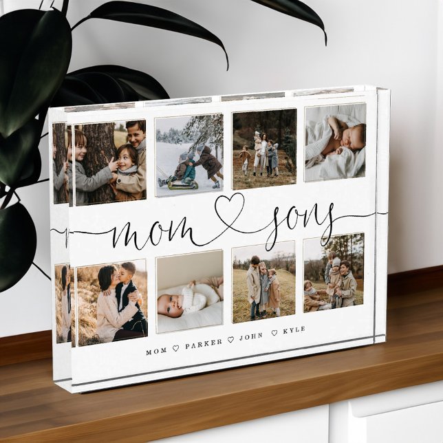Bloc Photo Script de coeur Maman & Sons | Collage de la grill (Mom & Sons Heart Script | Photo Grid Collage)