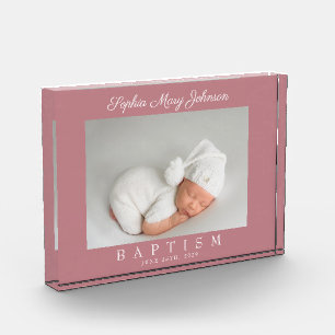 Bloc Photo Script rose Dusty moderne Photo Baptême Bloc de ph